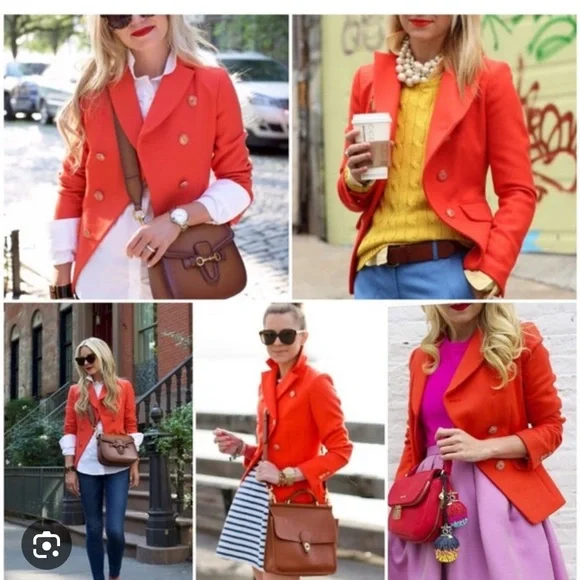 J. Crew Military Oxford Wool Blazer in Bright Flame in Size 0 - Picture 2 of 12